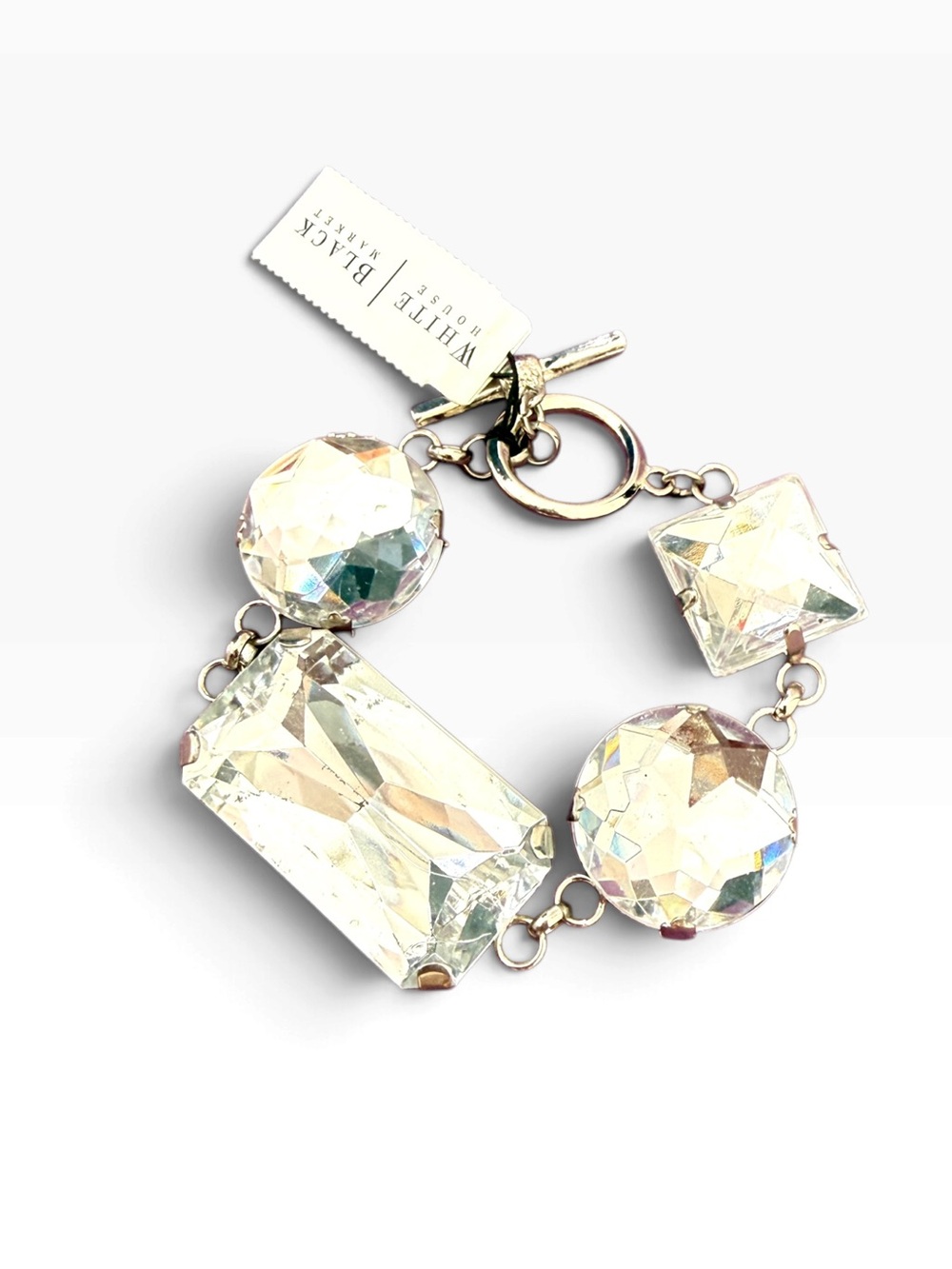WHBM Oversized Clear Crystal Silver Toggle Statement Bracelet NWT
